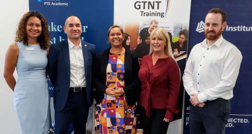 Hon Selena Uibo with GTNT Group staff and representatives from Pearson and Site Institute 